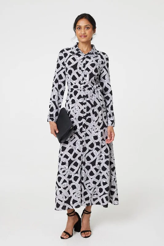 Snag Fabulous Fashion Bargains Printed Long Sleeve Shirt Maxi Dress