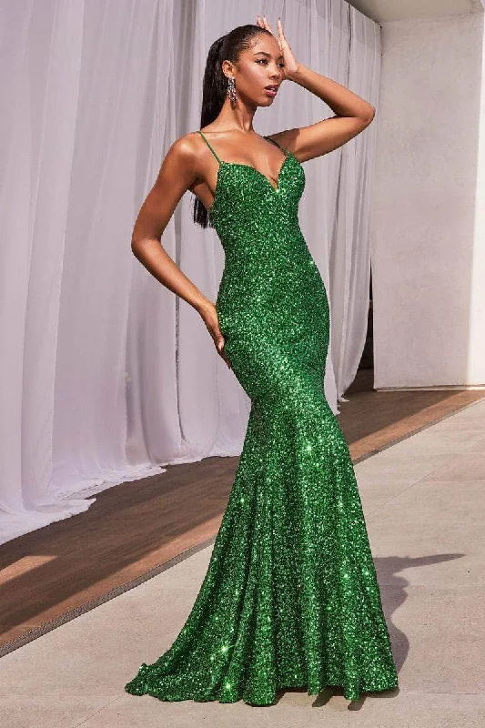 Special Offer Ladivine CH066 - Spaghetti Strap Sequin Gown