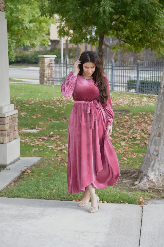 Save Big Cameo Pink Velvet Maxi Dress