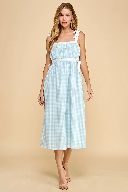 Special Offer For You Gingham Ruched Bust High Waist Midi Dress