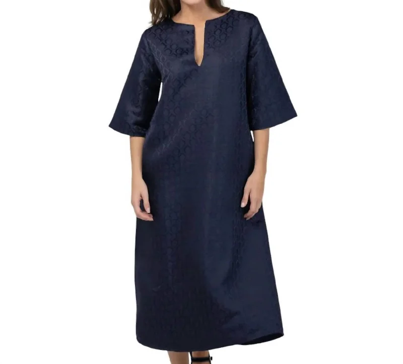 Comfortable Loungewear for Women Cornelia Midi Dress In Blue Diamond Jacquard