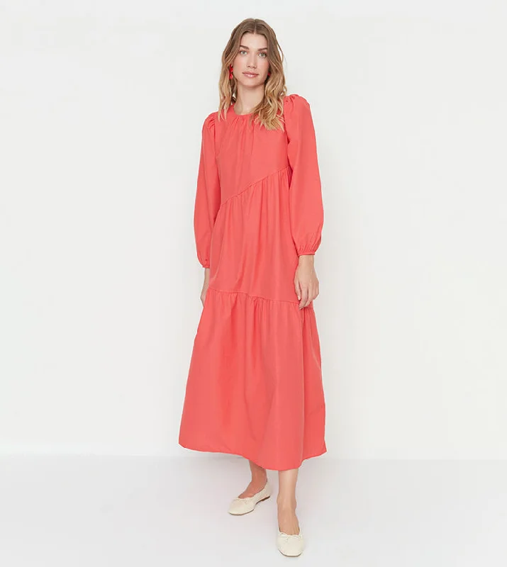 Fashion Essentials Coral Woven Maxi Dress