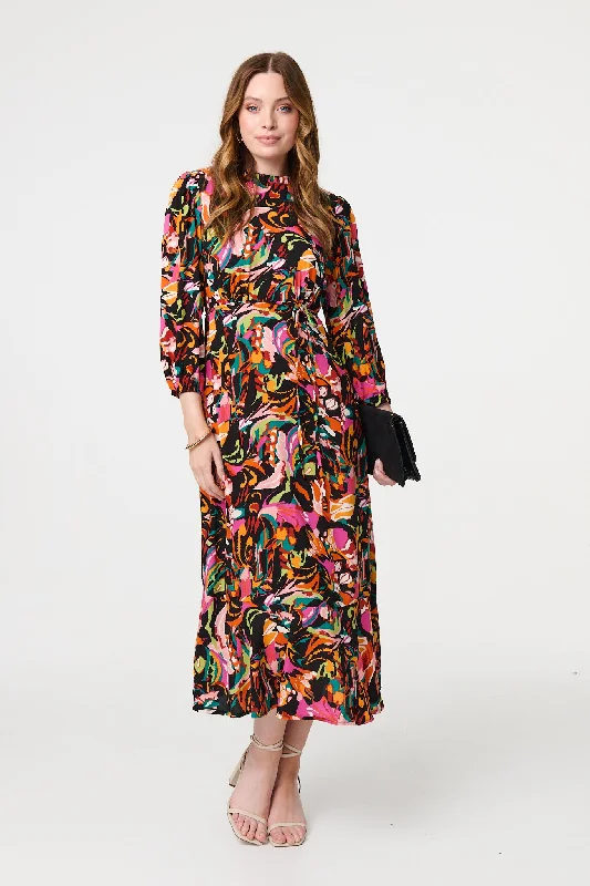 Trendy Attire For Her Printed High Neck Long Sleeve Midi Dress