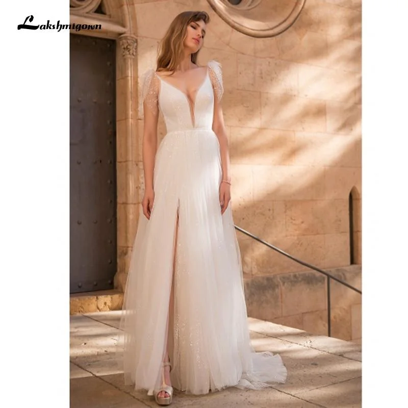 Versatile Outfits Roycebridal Sexy V Neck Lace Top Tulle Backless Boho Wedding Dresses