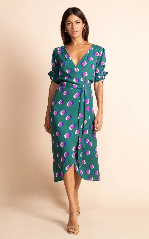 Special Offers Olivera Midi Dress in Polka Dot Purple on Green