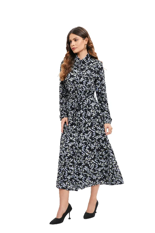 Stylish Savings Blue Wisteria Print Midi Dress