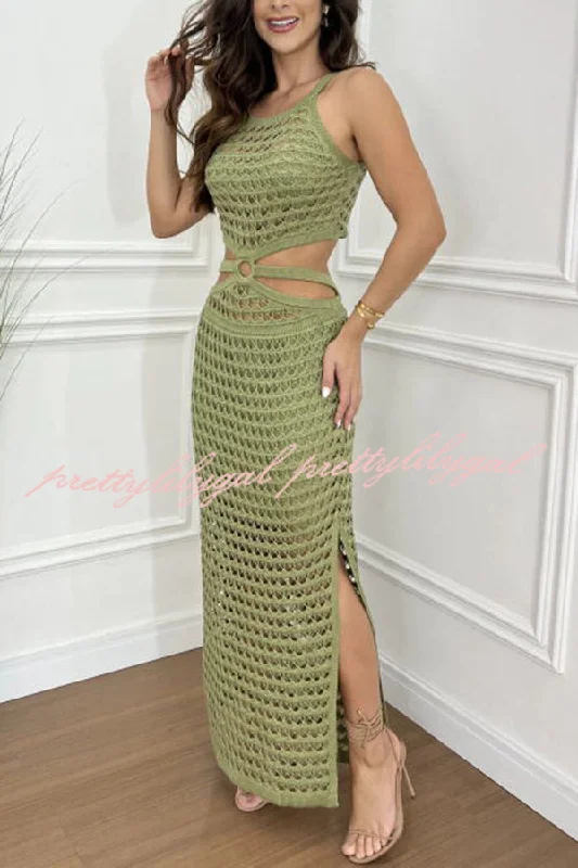 Versatile Style Wardrobe Stunning Gaze Knit Texture Ring Side Waist Cutout Stretch Maxi Dress