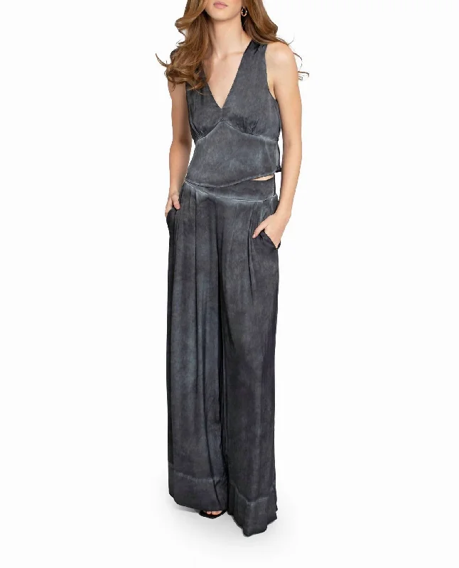 Seasonal Trends Garment Dyed Silk Wide Leg Pant In Black