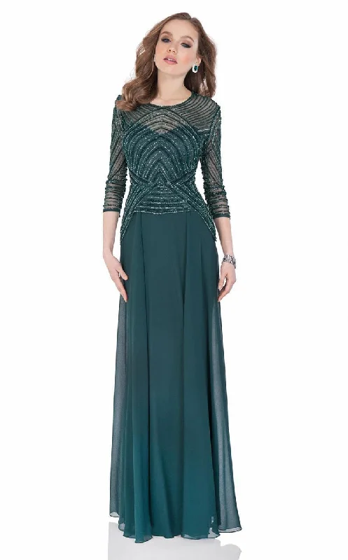 Chic Wardrobe Essentials Terani Couture - Quarter Sleeve Shimmering Long Gown 1623M1860