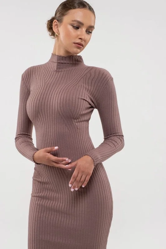 Comfort Centric Apparel Mock Neck Long Sleeve Sweater Knit Midi Dress