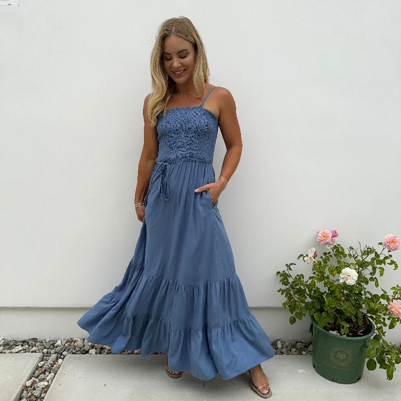 Trendy Fashion Sale Tiers to Summer Blue Smock Maxi Dress