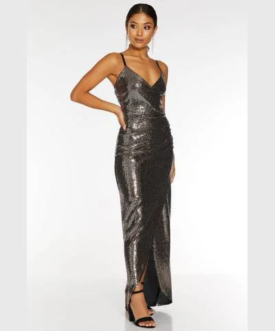 Premium Style Rose Gold Sequin Wrap Maxi Dress