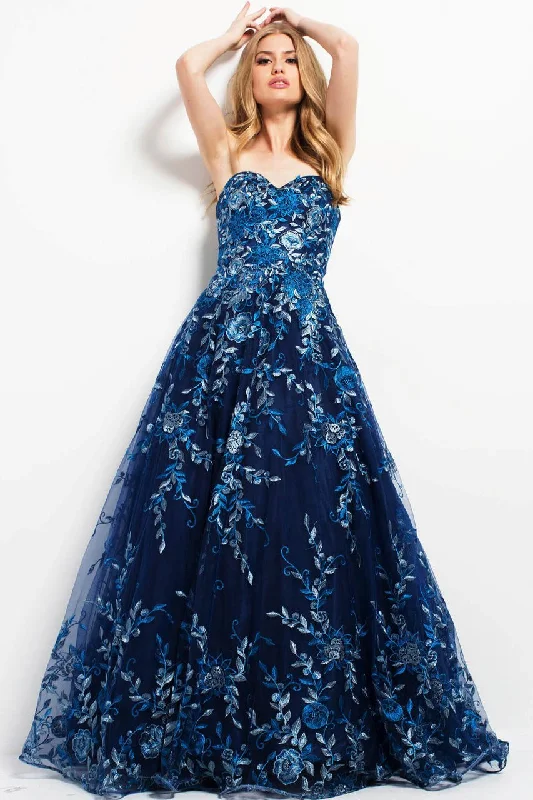 Flash Sale Now Jovani 49315 Floral Embroidered Strapless Gown - 1 pc Navy/Multi in size 18 Available