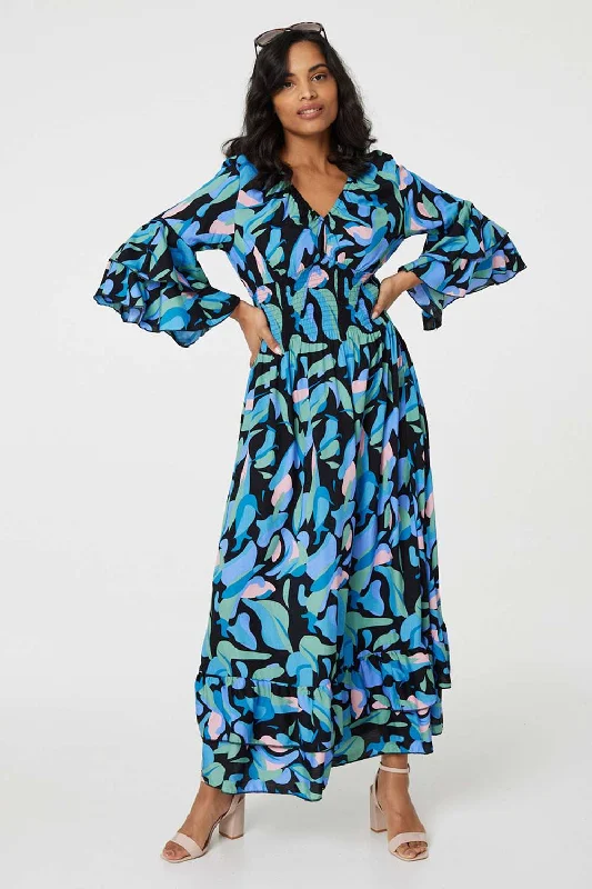 The Latest Fashion Trends Printed Ruffle Hem Empire Maxi Dress