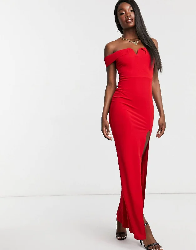 Relaxed Style Bardot Maxi Dress Red