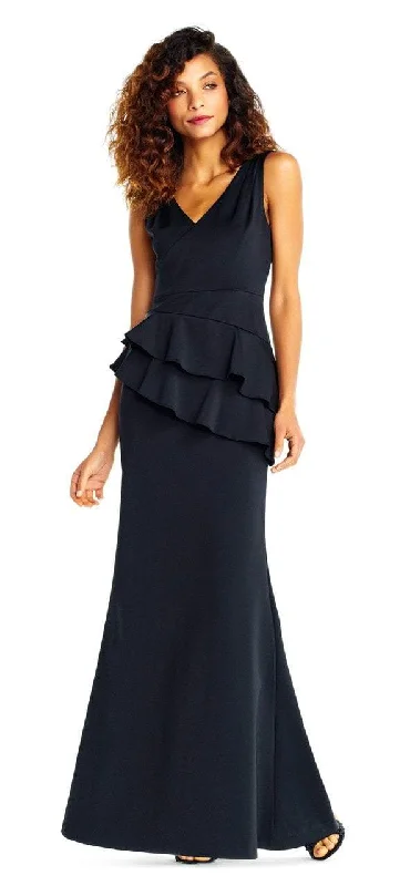 Trendy Women’s Apparel for All Seasons Adrianna Papell - Sleeveless Layered Peplum Gown AP1E202233 - 1 pc Black in Size 10 Available