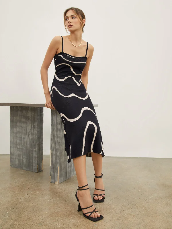 Don't Miss Out Wavy Print Strap Midi Dress