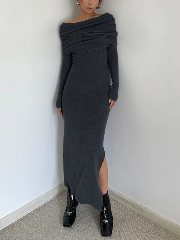 Huge Price Cut Knit Split Overfold Sweater Midi Dress