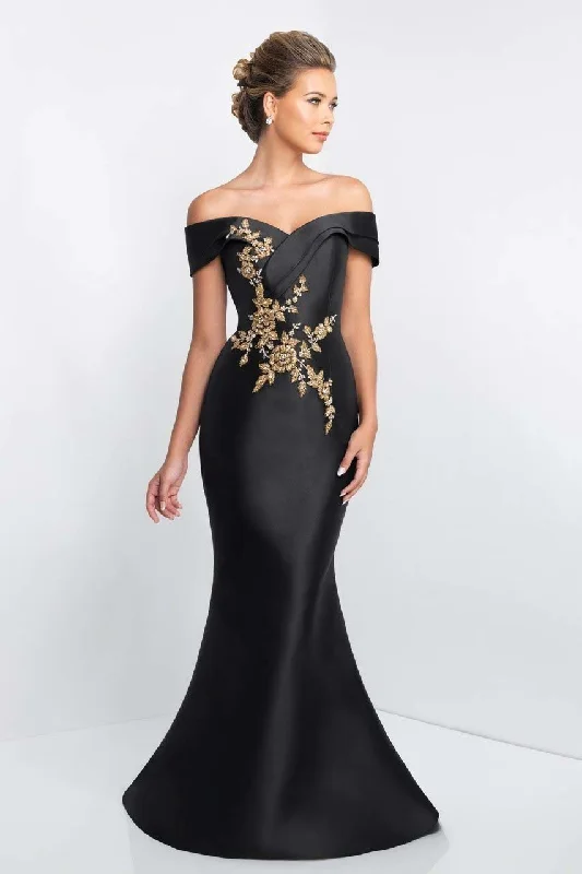 Evening Looks Blush by Alexia Designs Crystal Beaded Applique Off-Shoulder Gown S2006 - 1 pc Black/Gold In Size 14 Available