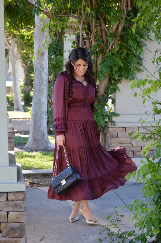 Bold Fashion Birdie Plum Silk Maxi Dress