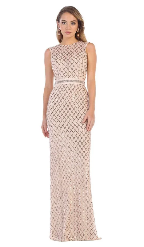 Vibrant Femme Fashion May Queen - MQ1606 Sequined Lattice Sheer Sheath Gown