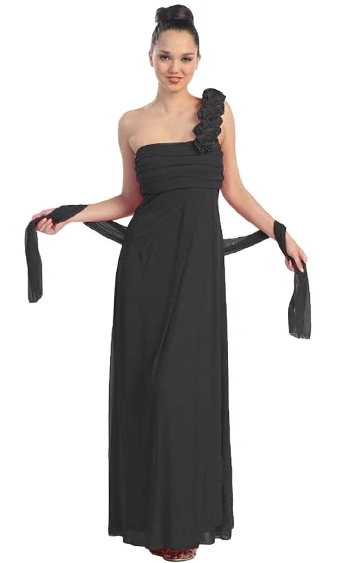 Limited Stock Eureka Fashion - 1701 One Shoulder Rosette Strap Empire Waist Gown