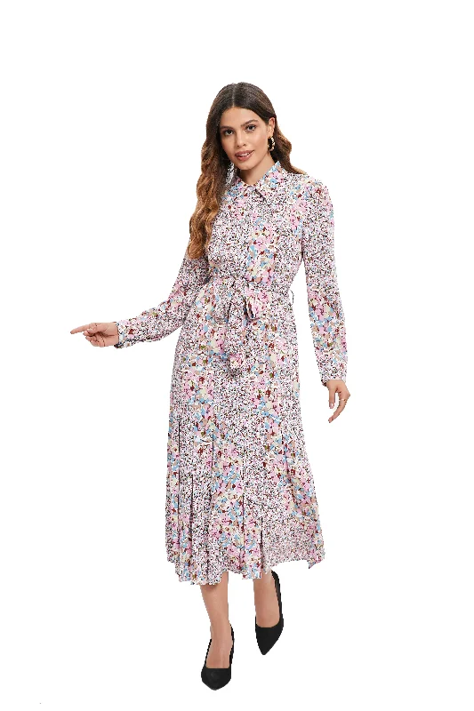 Urban Femme Streetwear Cherry Blossom Cinched Midi Dress