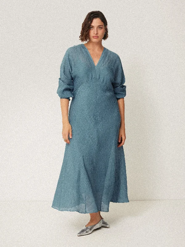 Fashion Sale Silk Linen Gauze Maxi Dress | Blue