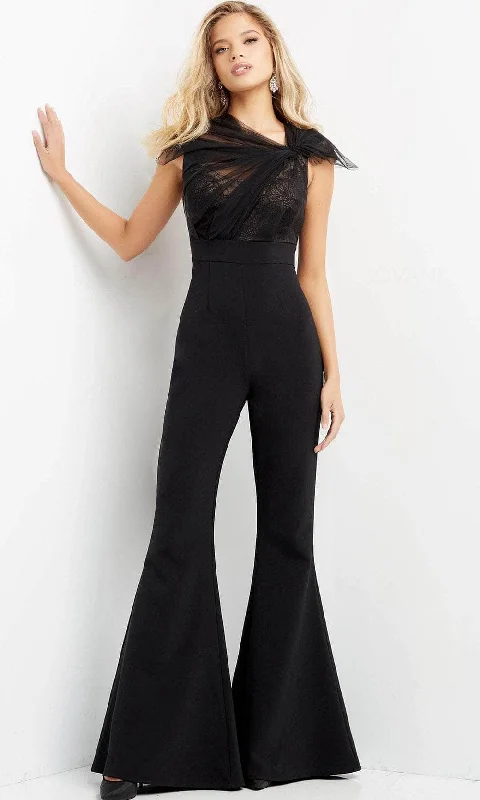 End of Season Sale Jovani - Cap Sleeve Lace Evening Jumpsuit 05676SC