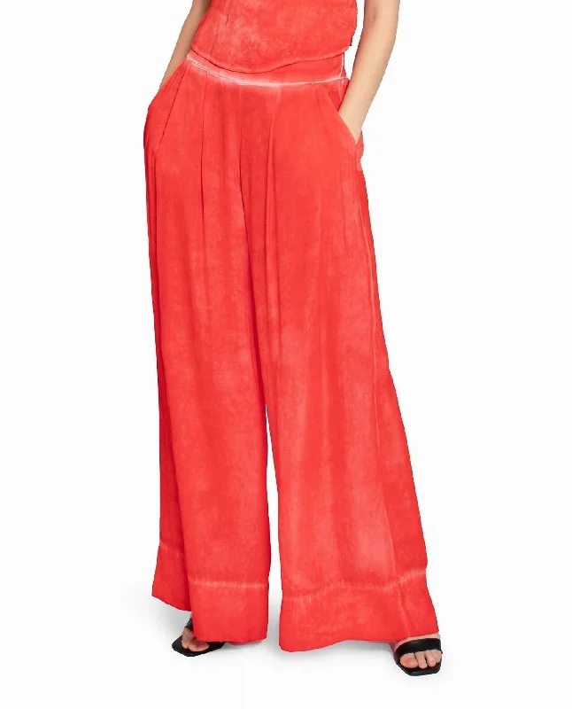 Trend Alert Garment Dyed Silk Wide Leg Pant In Poppy