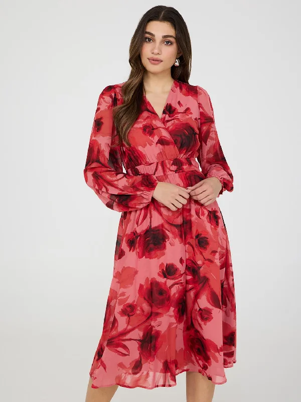 Versatile Wardrobe Essentials Printed Chiffon Cross-Front Midi Dress