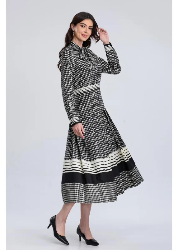 Chic Outfits Classic Houndstooth Midi Dress