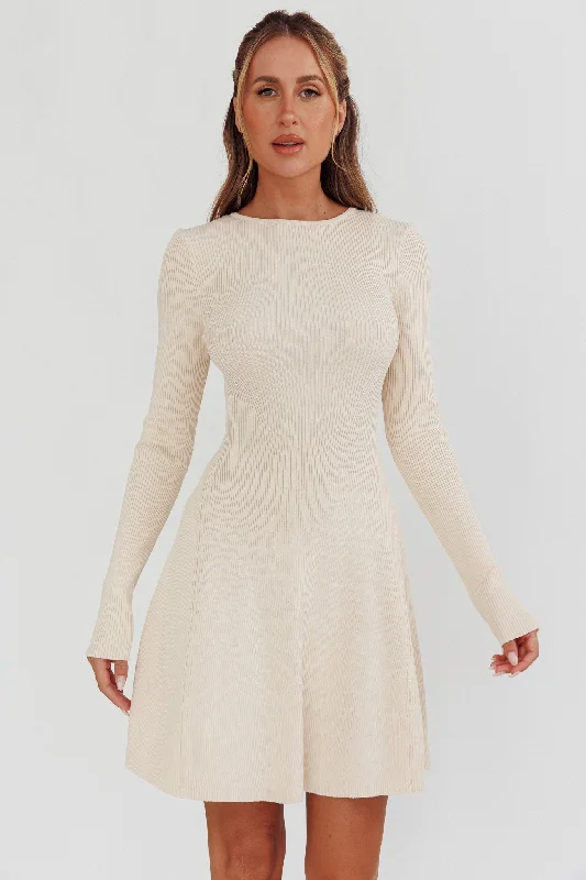 Best Sellers Intuitions Long Sleeve Ribbed Knit Dress Cream