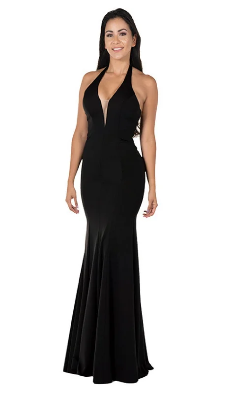 Casual Chic Poly USA - 8262 Deep V Neckline Halter Top Mermaid Evening Gown