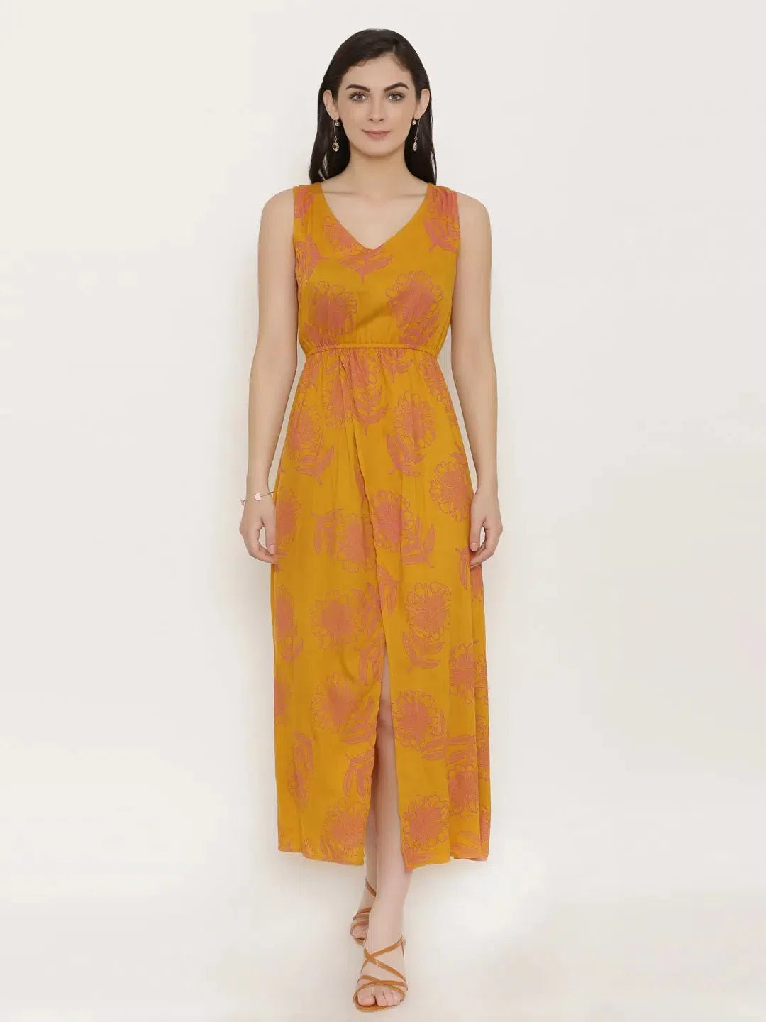 Trend Alert Block Printed Front overlap Maxi dress in Mustard