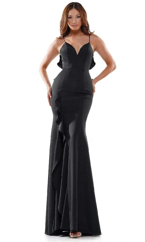 Trend Driven Wardrobe Colors Dress - 2646 Sweetheart Bodice Ruffle Trim High Slit Gown