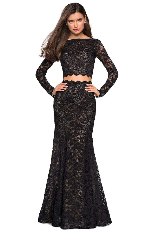 Budget Friendly La Femme - 27601 Two-Piece Allover Lace Long Sleeve Evening Gown