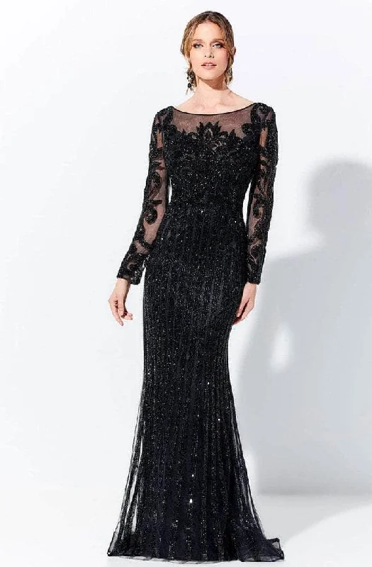 Current Trends Ivonne D - 120D11 Embellished Illusion Bateau Neck Long Gown - 1 pc Black In Size 10 Available