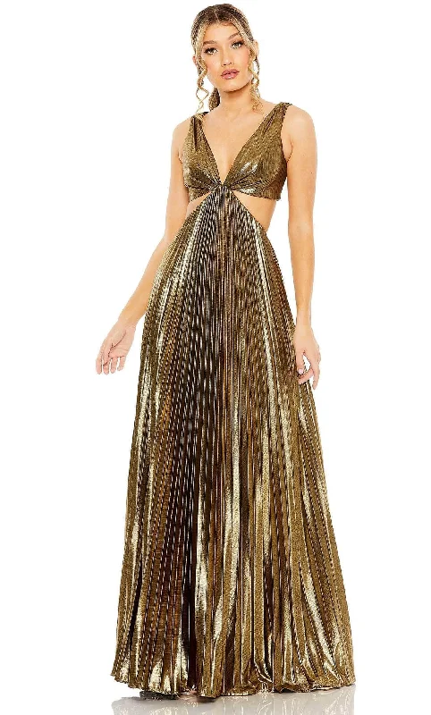 Trend Setting Wardrobe Ieena Duggal 27083 - Pleated Metallic V-neck A-line Gown