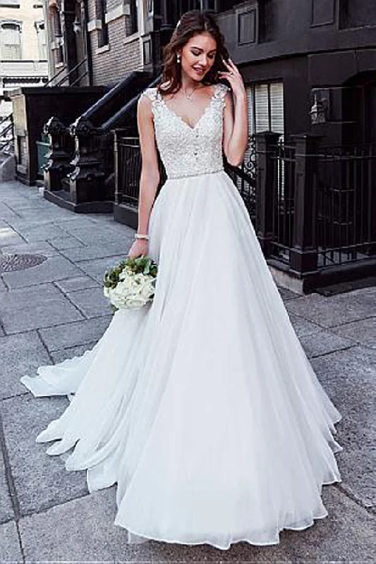 Affordable Women’s Clothing Sale Online Roycebridal Charming Tulle V-neck A-line Wedding Dress With Beaded Lace Appliquess,MW318