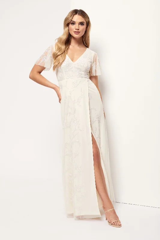 High End Women's Wear Cream Wrap Maxi Dress