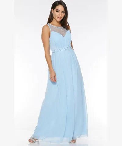 Chic Style Chiffon Embellished High Neck Maxi Dress