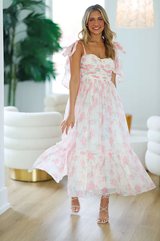 Budget Friendly Girly and Chic Maxi Dress - Ivory and Pink