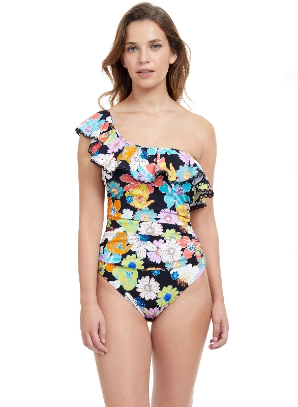 Premium Fabrics Profil by Gottex - Floral Print Ruffle Detail Swimsuit