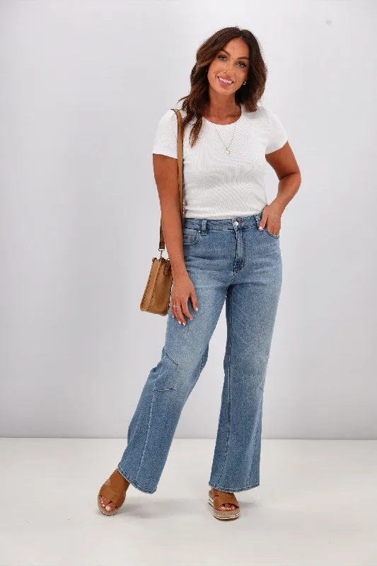 Style Breakthroughs Shine On Label Dawson Wide leg Jean with Darts Vintage Blue