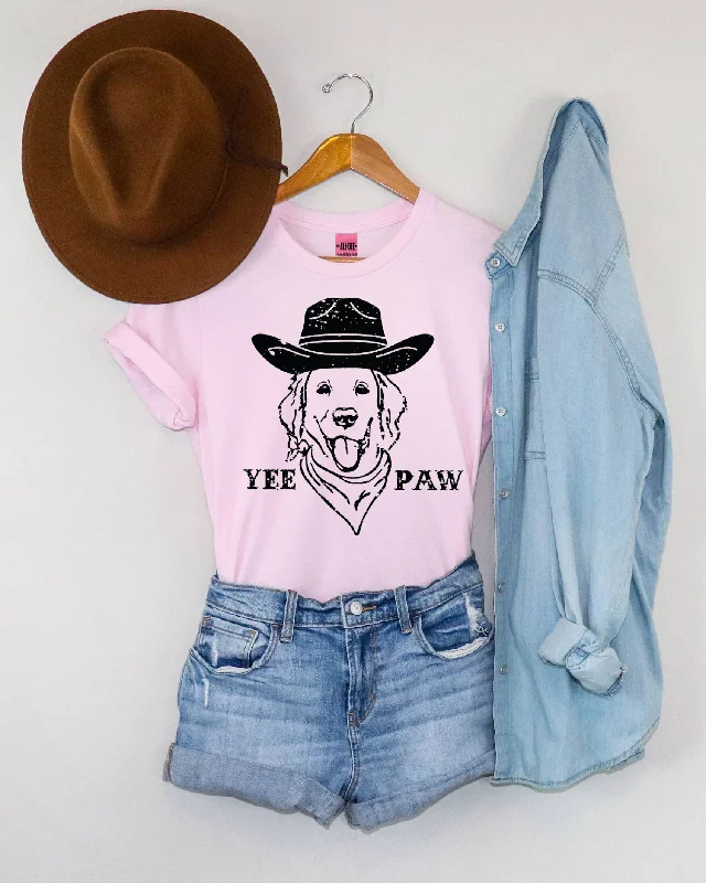 Trend Forward Threads Yee Paw Western Graphic Cute Dog Tee - Pink