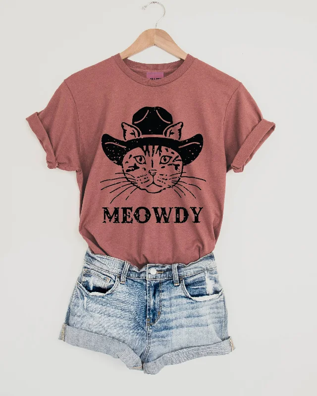 Trend Setting Wardrobe Meowdy Western Graphic Funny Cat Tee - Chestnut