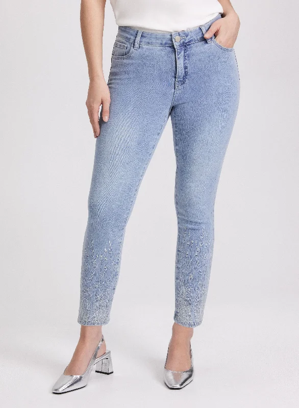 Laid-Back Elegance Embroidered Slim-Leg Jeans