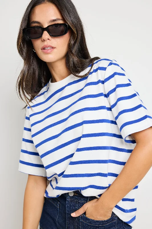 Unleash Your Trend Driven Style Binding Blue White Stripe Boxy Fit Tee