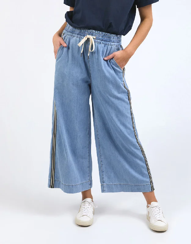 Best Seller Greta Wide Leg Pant with Side Tape - Light Blue Wash